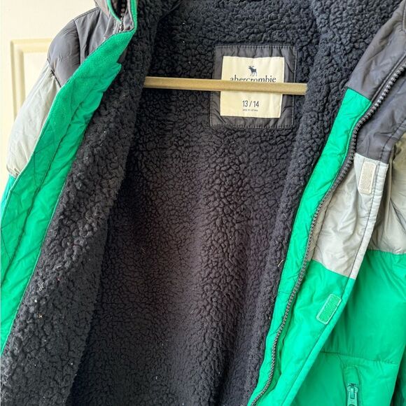 Abercrombie Kids Boys Hooded Puffer Coat Sherpa-Lined Color Block Jacket 13/14 - Picture 9 of 10
